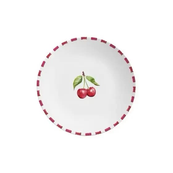 Prato de Sobremesa Coup Amarena Cereja 21cm Alleanza Cerâmica Decorativa Mesa Posta