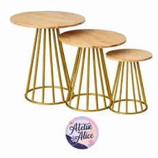 Trio Mesas Decorativas Douradas Luxo Para Festa Aniversário Eventos | Mesas Cone Moderna