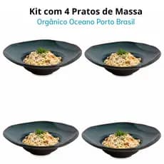 Conjunto com 4 Pratos de Massa Orgânico Oceano Porto Brasil Modelo Chapéu Ø28x6,5cm