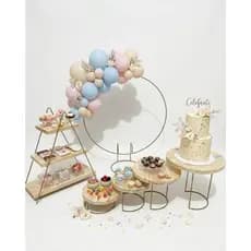 Kit Decoração Completo Para Festa Mini Arco Boleira Suportes para Doces Prateleira Escadinha Ferro Madeira