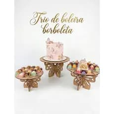Trio de Boleiras Borboleta em MDF Decoração de Festa Aniversário Eventos Jardim Encantado Tamanho P M G