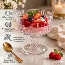 Jogo 6 Taças de Sobremesa 250ml Vidro com Pé – Taça Elegante para Sorvete e Doces