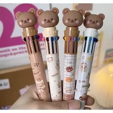Caneta Esferográfica 10 Cores em 1 – Ursinho Kawaii Happy – Escrita Colorida e Prática