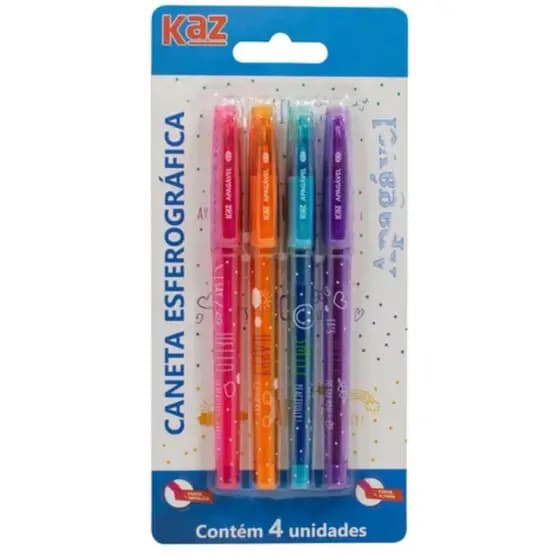 Kit 4 Canetas Esferográficas Apagáveis Kaz – Coloridas 0.7mm Ponta Metálica