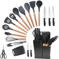 Conjunto de Utensílios de Cozinha Completo (19 Pç. Preto)