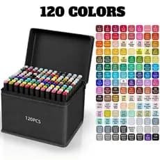 Conjunto de Caneta Colorida Ponta Dupla 120Pçs com Estojo (Versão Pretas ou Brancas)