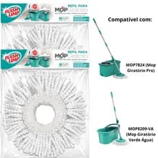 Kit 2 Refil 16 cm Para Mop Giratório Flash Limp Esfregão Microfibra Balde 12L