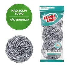Kit Esponjas de Inox Flash Limp Limpeza Pesada de Louças