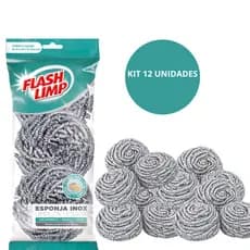 Kit 12 Esponja Inox Limpeza Pesada de Lavar Louça Flash Limp