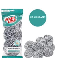 Kit 9 Esponja Inox Limpeza Pesada de Lavar Louça Flash Limp