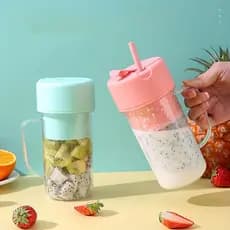 Copo Caneca Liquidificador Mini Juicer 420ML 6 Laminas Com Tampa E Canudo Recarregável Portátil Xuyuan