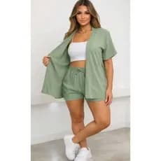 Conjunto 2 Peças Kimono com Short Tejido Duna  Feminino Blogueira 2026 Moda Praia Saida de Praia Quimono 2026