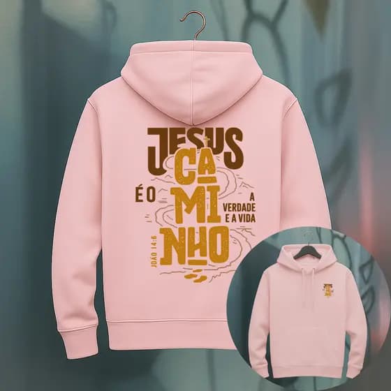 Moletom Canguru Blusão Feminino Inverno Cruz Evangelho Igreja Louvor Caminho Verdade Vida Salvação
