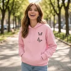 Moletom Canguru Feminina Flanelado Capuz Conforto Peluciado Quente Outono Inverno 2026 Borboleta