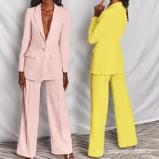 Conjunto de Roupas Femininas Tamanho Grande Blazer de Manga Longa com Lapela + Calças de Terno de Perna Reta