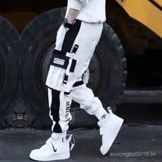 Joggers Calças De Carga Masculinas Casuais hip hop hit Cor Bolso Moletom Masculino streetwear Fitas techwear