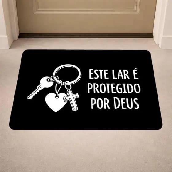 Tapete de Porta Antiderrapante Biblico, Oração, Cristão, Evangélico 40x60cm