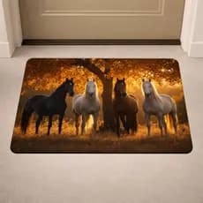 Tapete de Porta Antiderrapante - Cavalo - Entrada - 40x60 - Decoração - Cavalos na Árvore