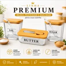 Kit manteguira Saleiro Açucareiro Galheteiro Com Colher Hauskraft Casa e Cozinha Linha Premium.