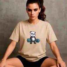 Camisa Feminina Camiseta Roupa de Academia Estampa Panda GYM Fitness Tshirt Algodao