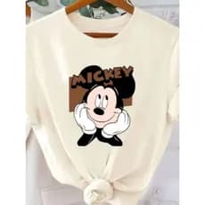 Camisa Camiseta Feminina 100 % Algodão Básica T-Shirt Estampada Mickey Mouse Envio Imediato