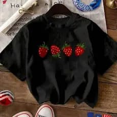 Camisa Camiseta Modelo Feminino Morangos Love Gola Redonda 100% Algodão Fio 30.1 Lançamento