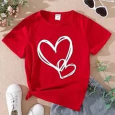Camisa Camiseta Infantil feminina Duplo Coração 100% Algodão Manga Curta Gola Redonda Básica