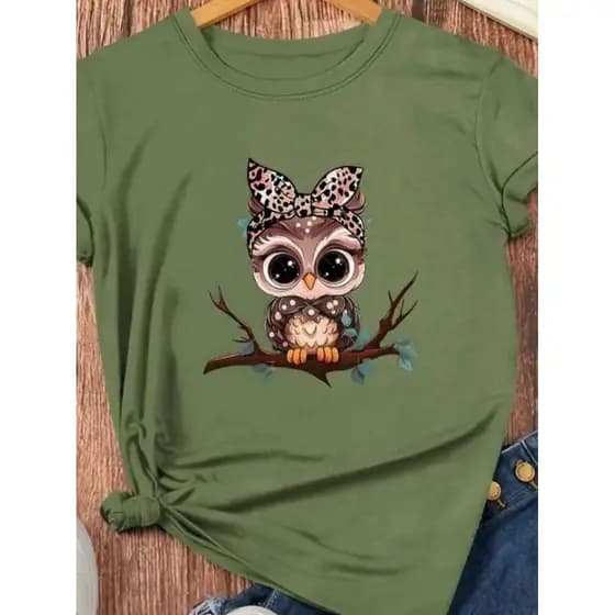 Camisa Camiseta 100% Algodão Básica Estampada Coruja Fofa LançamentoEnvio Imediato