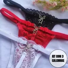 Calcinha Playboy Pingente Super fio dental rendada sensual