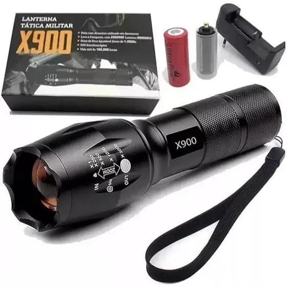 Lanterna Tática Militar X900 - Impermeável, Zoom Ajustável e Bateria Recarregável