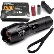 Lanterna Tática Militar X900 - Impermeável, Zoom Ajustável e Bateria Recarregável