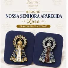 Broche Nossa Senhora Aparecida Luxo Cravejado | Dourado e Prata com Strass