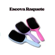 Escova de Cabelo Raquete Reta Almofadada Desembaraçadora