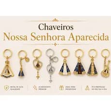 1/2/3/6 Chaveiro Nossa Senhora Aparecida Dourado/Prata com Strass Item para Revenda e Presente