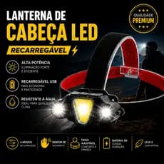 Lanterna de Cabeça LED Recarregável USB Alta Potência