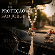 Kit Proteção São Jorge Para Carro Terço Retrovisor + Santinho