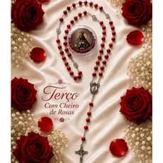 Terço de Nossa Senhora Aparecida Vermelho com Caixinha medalha nos mistérios perfume cheiro de rosa