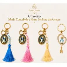 Chaveiros Maria Concebida e Nossa Senhora das Graças Tassel Contas Decorativas, ideal para presente