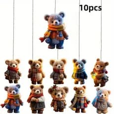 10 Pçs Decoração Da Árvore De Natal Urso De Madeira Pingente Bonito Estilo Retro De Festa Em Casa Feliz Suprimentos