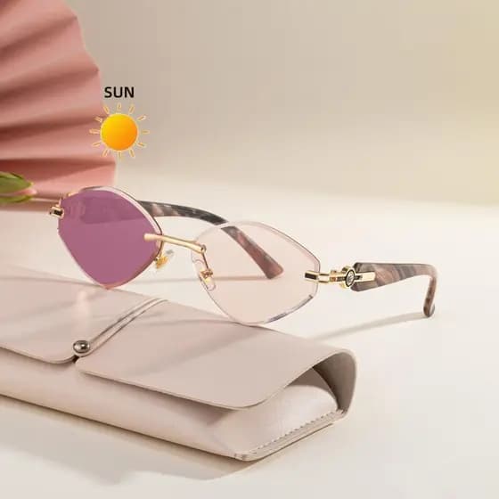 Óculos de Sol Femininos Sem Armação com Strass, Estilo Losango, Tendência 2026, Anti-reflexo, Proteção UV400 para Uso Ex