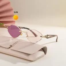 Óculos de Sol Femininos Sem Armação com Strass, Estilo Losango, Tendência 2026, Anti-reflexo, Proteção UV400 para Uso Ex