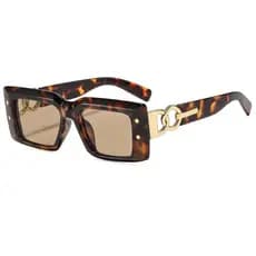 Óculos De Sol Retangulares Vintage Feminino Na Moda Retro Punk Decoração Elegante Leopardo Férias Praia Tons Pretos * -