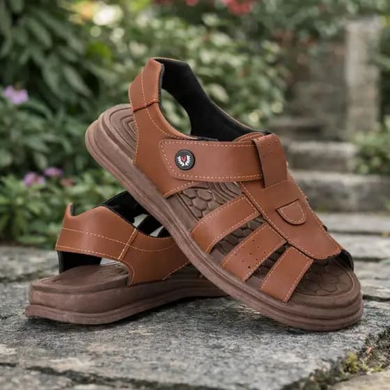 Sandalia Masculina Com Antiderrapante Couro Leve Ortopédica Anatomica
