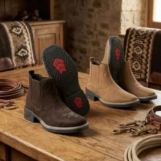 Botina country Masculina  Couro Nobuck com Solado Antiderrapante Cowboy Confortável Dia a Dia