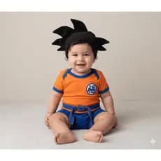 Body Bebê Mêsversário Temático Do Goku- Dragon Ball  - Manga Curta, Suedine 100% Algodão