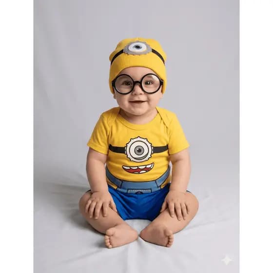 Body Bebê Mêsversário Temático Dos Minions  - Manga Curta, Suedine 100% Algodão