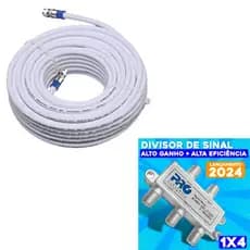 Cabo Coaxial Antena Digital + Conectores + Divisor Sinal 4 Saídas Antena Tv Digital 5-2400