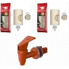 Vela Tradicional para Filtro de Água de Barro Kit com 2 vela Stéfani + 1 Torneira de Filtro Marron