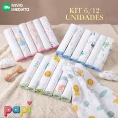 Kit 6/12 UNID Paninhos Boca 100% Algodão Paninho Fralda Bebê 30cmx30cm Papi Karinho
