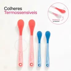Kit 2 Colheres Rosa Termossensível Muda De Cor Bebê Infantil Comida Quente Buba Silicone
